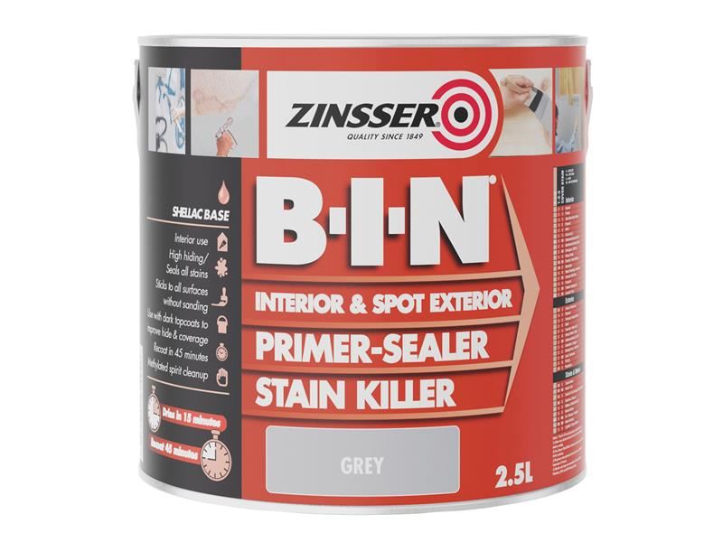 Zinsser B.I.N® Primer, Sealer & Stain Killer Paint Grey 2.5 litre Zinsser - Dynamic Drive