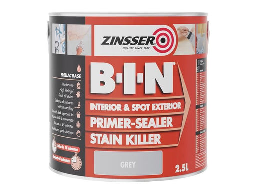 Zinsser B.I.N® Primer, Sealer & Stain Killer Paint Grey 2.5 litre Zinsser - Dynamic Drive
