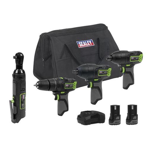 Sealey 4 x SV10.8 Series Cordless Combo Kit 10.8V - 2 Batteries & Euro Plug Sealey - Dynamic Drive