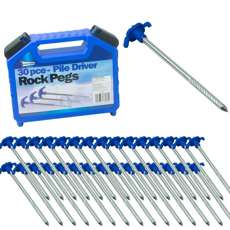 30 x Pile Driver Rock Pegs Caravan Tent Awning Thread Steel Drill by Streetwize Leisurewize - Dynamic Drive