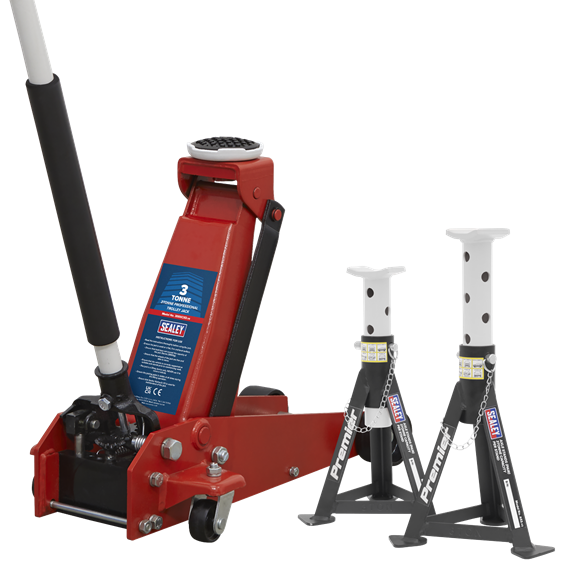 Sealey Trolley Jack 3t & AXLe Stands (Pair) 3t per Stand Combo 3000CXDCOMBO1 Sealey - Dynamic Drive