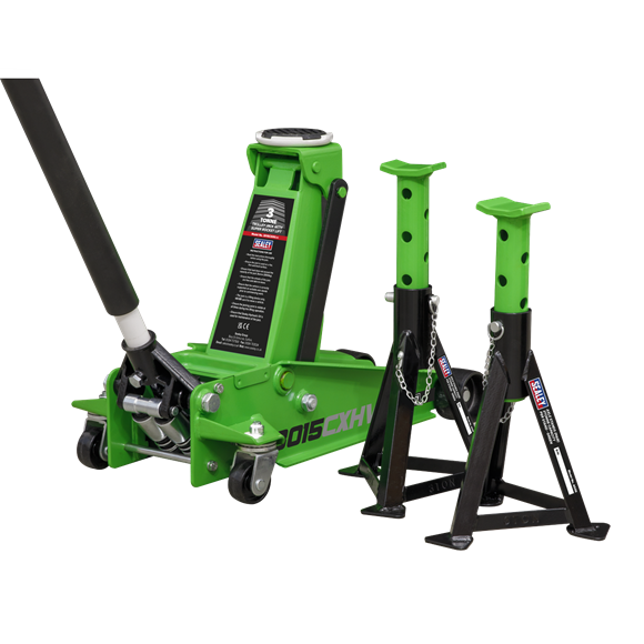 Sealey Trolley Jack 3 Tonne with Super Rocket Lift & AXLe Stands (Pair) 3 Tonne Sealey - Dynamic Drive