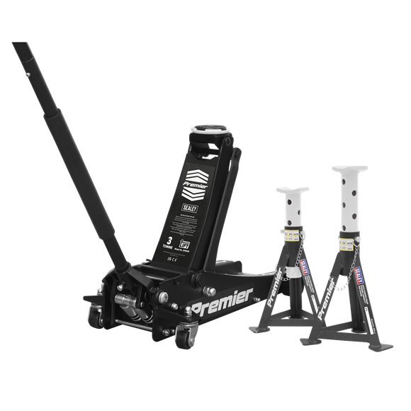 Sealey Trolley Jack 3t & AXLe Stands (Pair) 3t per Stand Combo 3040ABCOMBO Sealey - Dynamic Drive