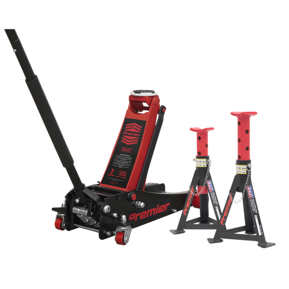 Sealey Trolley Jack 3t & AXLe Stands (Pair) 3t per Stand Combo 3040ARCOMBO Sealey - Dynamic Drive