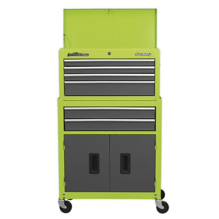 Sealey Topchest & Rollcab Combo 6 Drawer- Hi-Vis Green/Grey AP2200BBHV Sealey  - Dynamic Drive