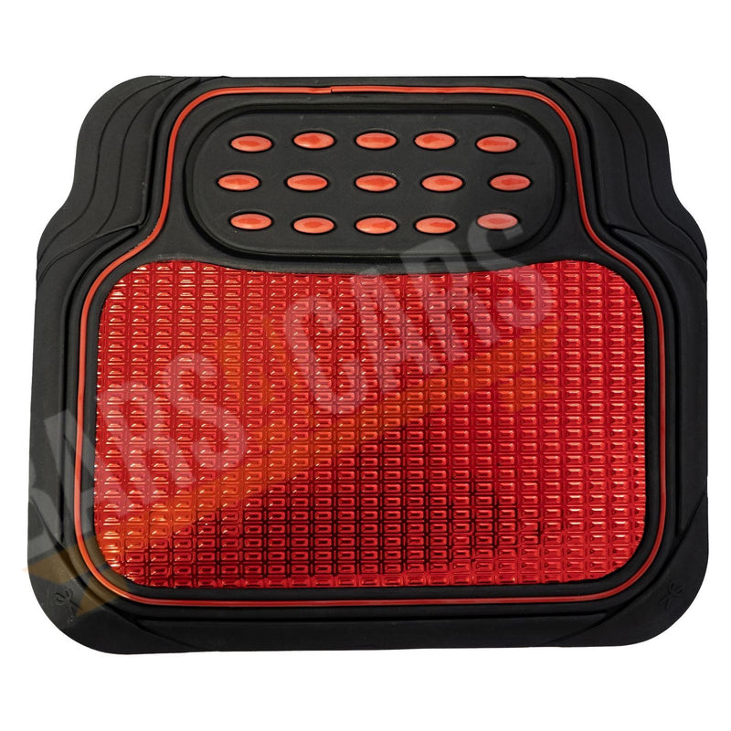 Shiney Red Metallic Checker Style Car Heavy Duty Black Rubber Set of 4 Mats Set Streetwize  - Dynamic Drive