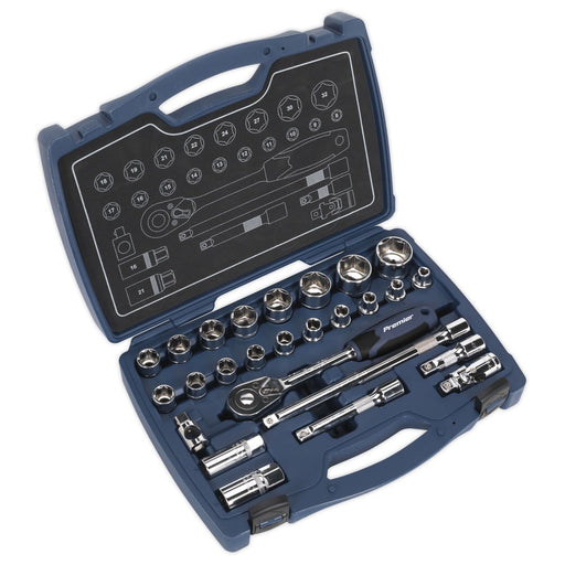 Sealey Premier 26pc 1/2" Drive WallDrive Metric Socket Set 8-32mm Ratchet Handle Sealey  - Dynamic Drive