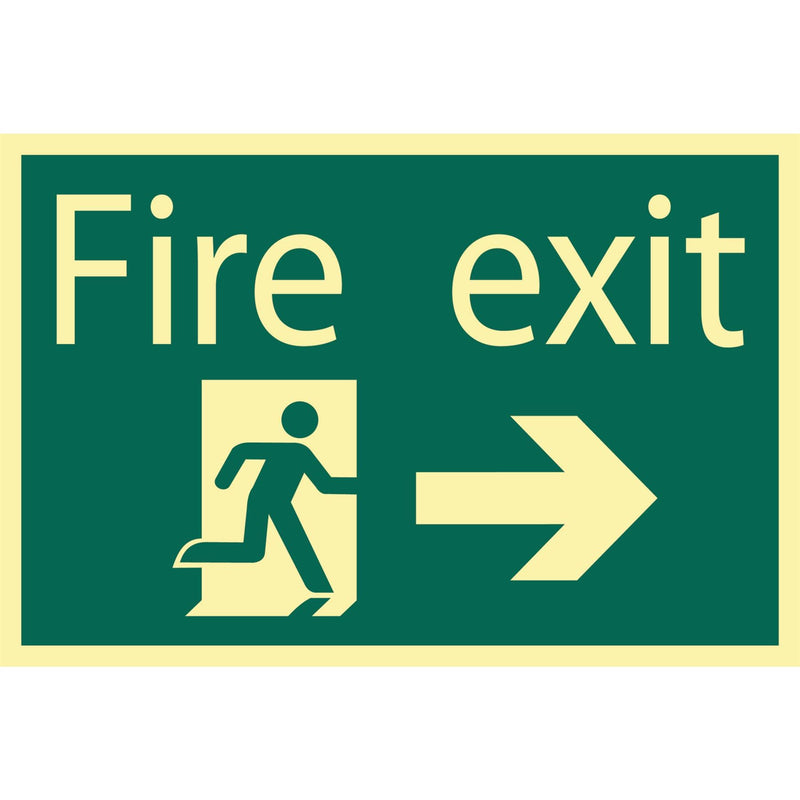 Draper Glow In The Dark 'Fire Exit Arrow Right' Safety Sign 72662 Draper - Dynamic Drive