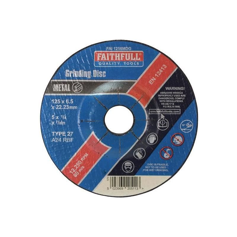 Faithfull Depressed Centre Metal Grinding Disc 125 x 6.5 x 22.23mm Faithfull - Dynamic Drive