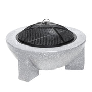 Dellonda Round MgO Fire Pit with BBQ Grill Ø75cm Safety Mesh Screen - Light Grey Dellonda - Dynamic Drive