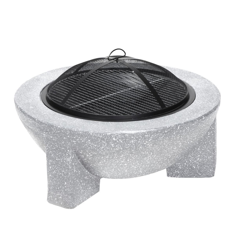 Dellonda Round MgO Fire Pit with BBQ Grill Ø75cm Safety Mesh Screen - Light Grey Dellonda - Dynamic Drive