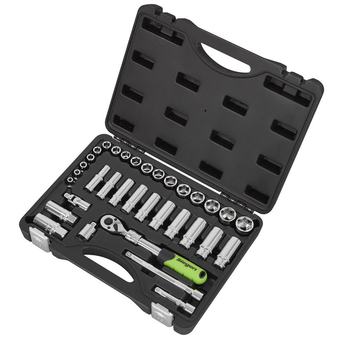 Siegen Siegen Extending Ratchet Socket Set 3/8"Sq Drive 34pc S01287 Siegen - Dynamic Drive
