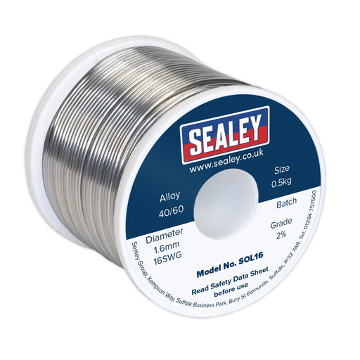 Sealey Solder Wire Quick Flow 1.6mm/16SWG 40/60 0.5kg Reel SOL16 Sealey - Dynamic Drive