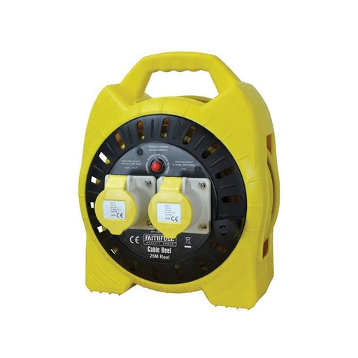 Faithfull Power Plus Semi-Enclosed Cable Reel 110V 16A 2-Socket 25m (1.5mm Cable) Faithfull Power Plus - Dynamic Drive