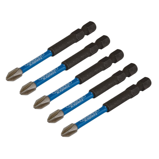 Draper Expert Cross Slot/PH Type Impact Screwdriver Bits, No.2 x 75mm, 1/4" Hex Draper - Dynamic Drive