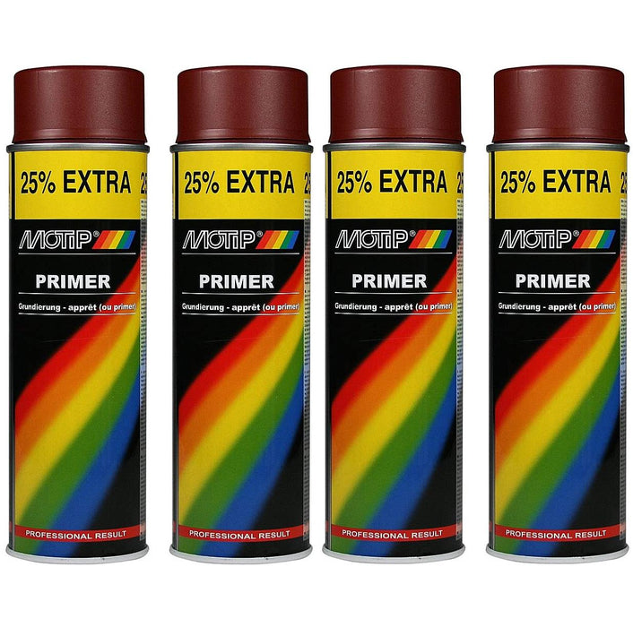 4 x Genuine Motip Red Primer Filler Spray Paint Red 500Ml Motip  - Dynamic Drive