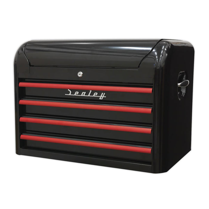 Sealey Topchest 4 Drawer Retro Style Black with Red Anodised Drawer Pulls Sealey - Dynamic Drive