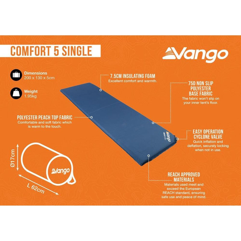 Vango Comfort 5 Single Self inflating Sleep Mat Single Neptune Vango - Dynamic Drive
