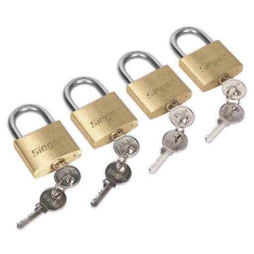 Seigen by Sealey Brass Body Padlock Brass Cylinder 40mm Key Alike Pack of 4 Seigen by Sealey  - Dynamic Drive