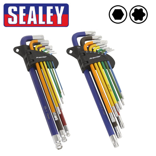 Sealey TWIN PACK EXTRA LONG Ball-End Allen Hex Key & TORX TRX Star Set Coloured Sealey  - Dynamic Drive