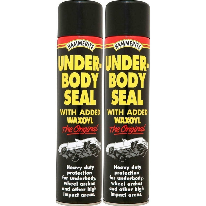 2 x Hammerite Underbody Seal With Waxoyl 600ml Black Underseal Aerosol Vehicle Hammerite - Dynamic Drive