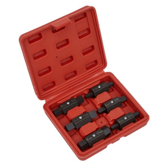 Sealey Oil Drain Sump Plug Key Set 6pc Double End Carbon Steel Change Service Sealey  - Dynamic Drive