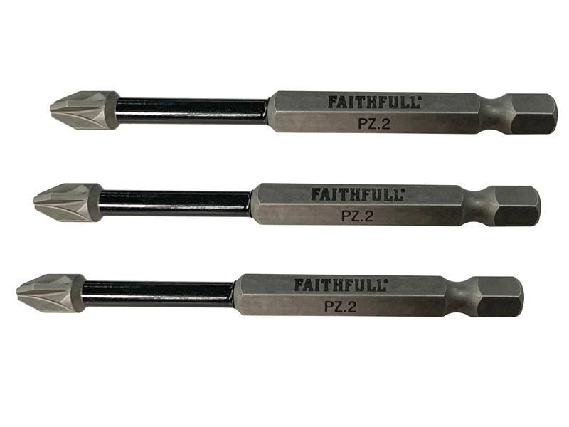 Faithfull Pozidriv Impact Screwdriver Bits PZ2 x 75mm (Pack 3) Faithfull - Dynamic Drive