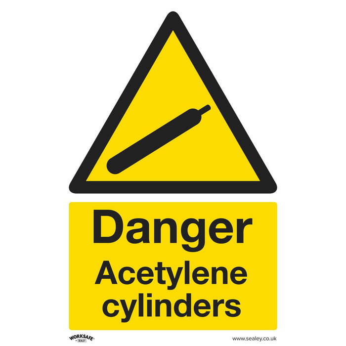 Sealey Warning Safety Sign Danger Acetylene Cylinders Rigid Plastic Pack of 10 Sealey - Dynamic Drive