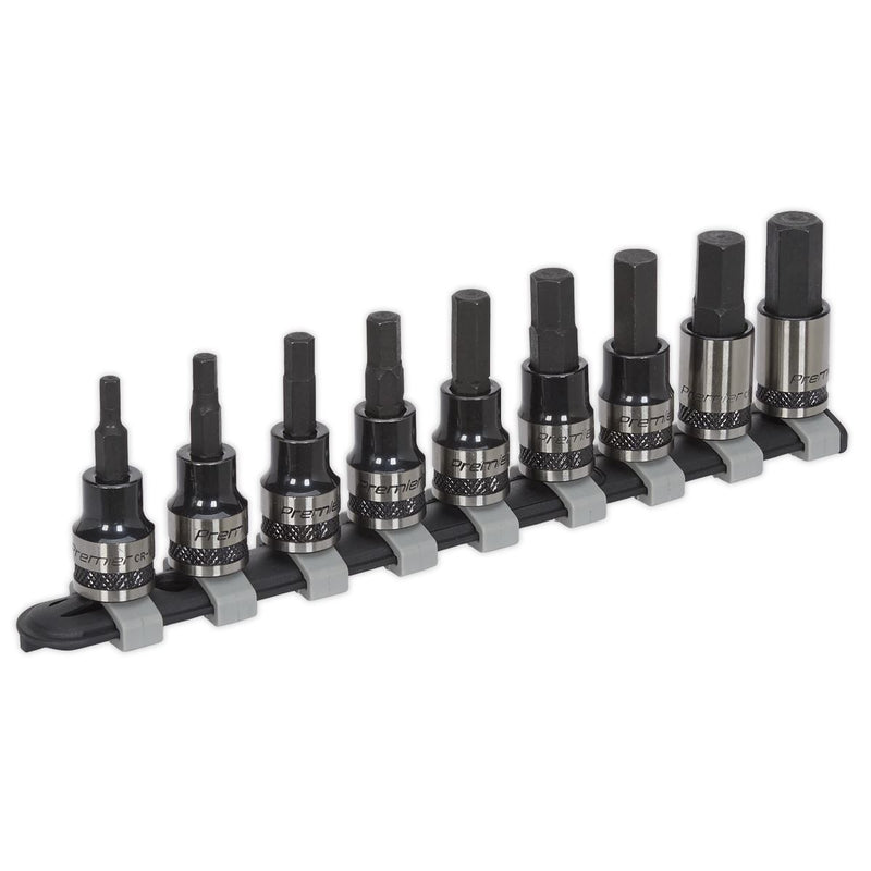 Sealey Hex Allen Key Socket Bit Set 3/8" Drive 9pc Metric 4-12mm Premier Black Sealey  - Dynamic Drive