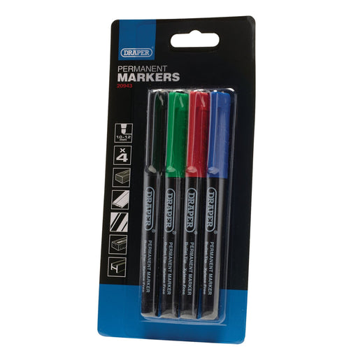 Draper Marker Pens, Multicoloured (Pack of 4) 20943 Draper - Dynamic Drive
