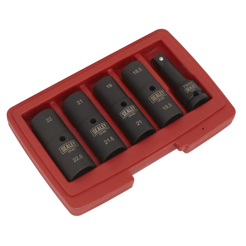Sealey Deep Impact Socket Set 1/2"Sq Drive 77mm Double Ended 18.5-22.5mm 5pc Sealey - Dynamic Drive