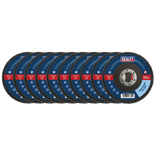 Sealey 115mm Zirconium Flap Discs 40Grit 22mm Bore - Pack of 10 FD1154010 Sealey - Dynamic Drive