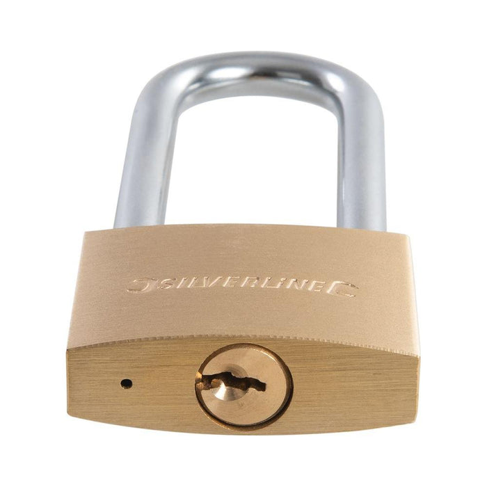 Silverline Brass Padlock Long Shackle 50mm Silverline - Dynamic Drive