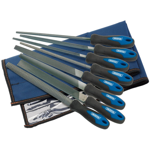 Draper Soft Grip Engineer's File and Rasp Set, 200mm, Blue (8 Piece) 44961 Draper - Dynamic Drive