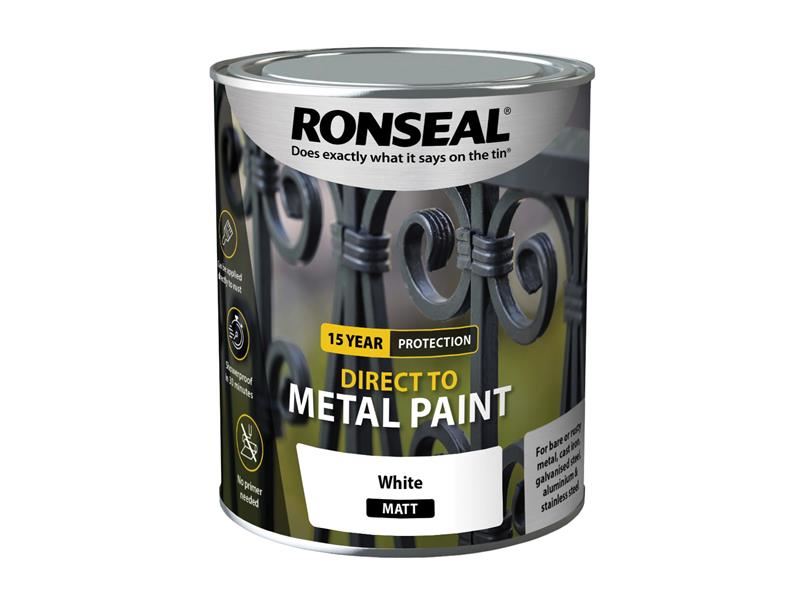 Ronseal Direct to Metal Paint White Matt 750ml Ronseal - Dynamic Drive