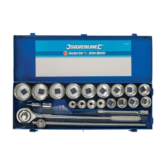Silverline Socket Set 3/4" Drive Metric 21pce 21pce 633663 Silverline  - Dynamic Drive