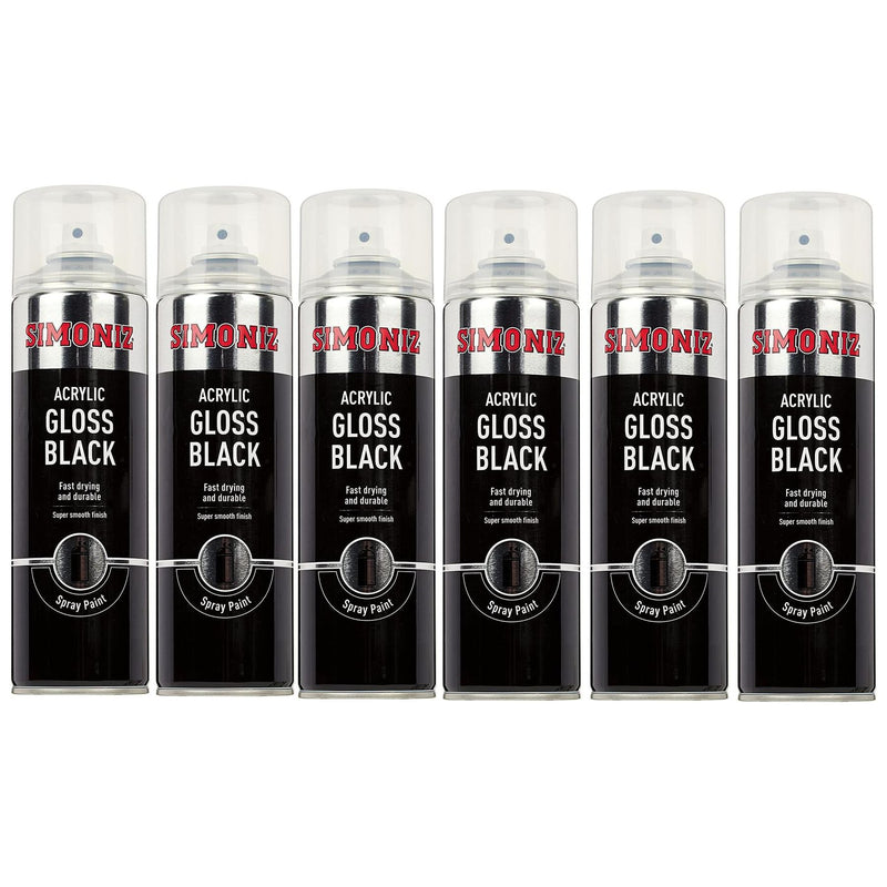 6x Simoniz Large Gloss Black Acrylic Aerosol Auto Car Spray Paint 500ml SIMP15D Simoniz - Dynamic Drive