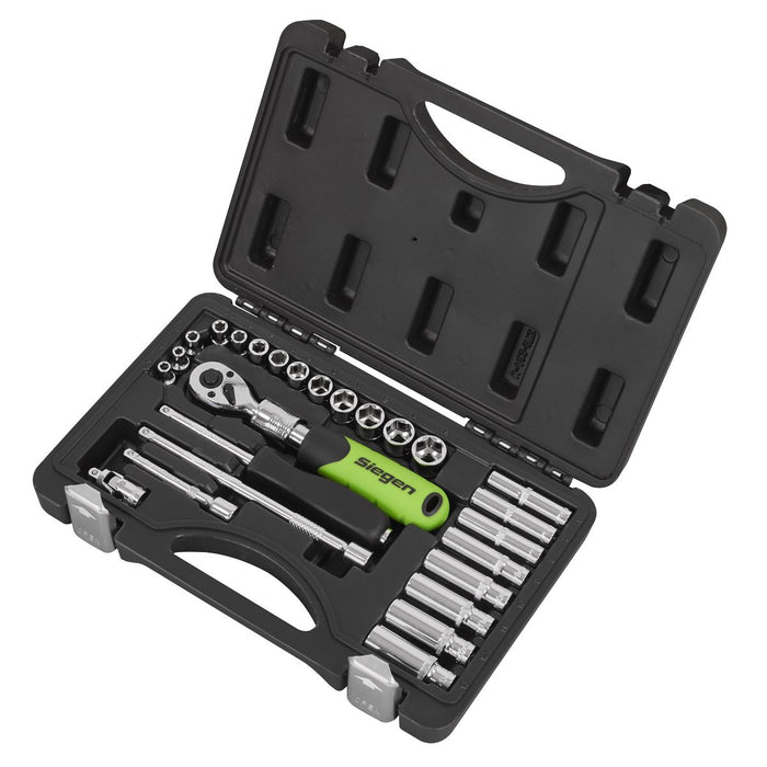Siegen Socket Set Extending Ratchet 1/4"Sq Drive 26pc S01286 Siegen - Dynamic Drive