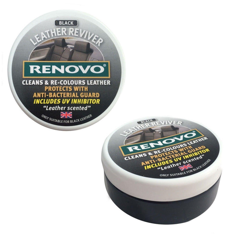 Renovo Black Leather Reviver Cleans & Re-Colours Protects Car Seats 200ml Renovo  - Dynamic Drive