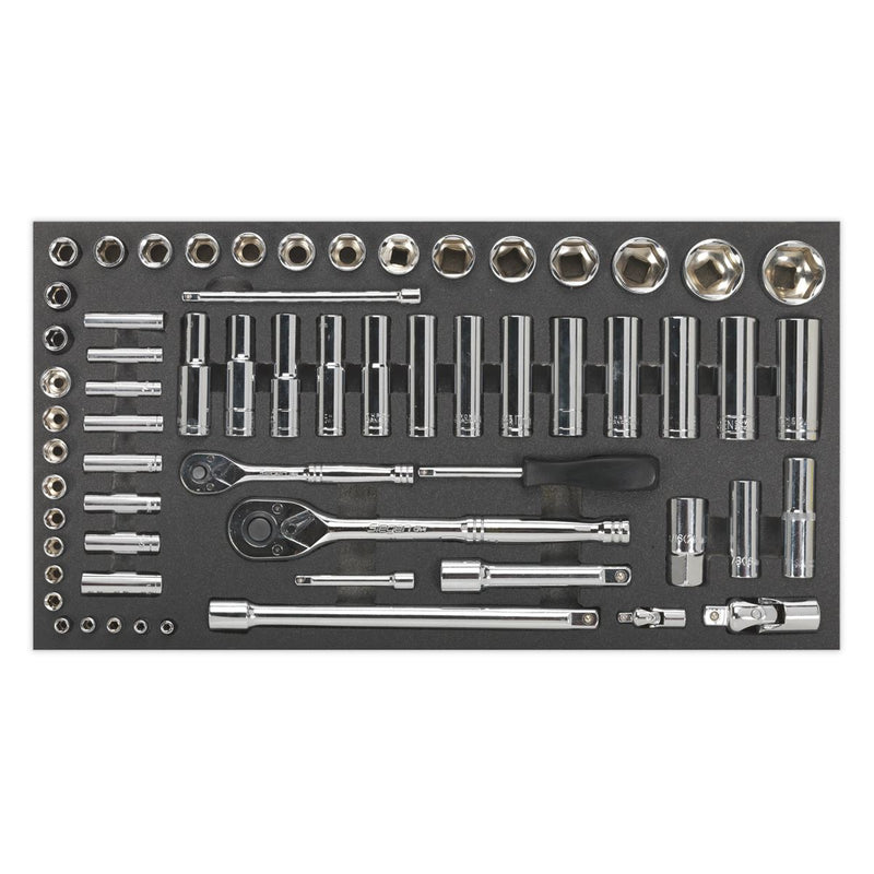 Sealey Tool Tray with Socket Set 62pc 1/4" & 1/2"Sq Drive Metric S01122 Sealey - Dynamic Drive