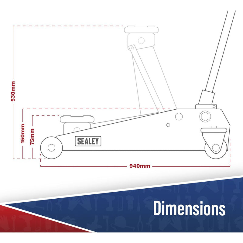Viking Low Profile Professional Long Reach Trolley Jack with Rocket Lift 2 Tonne Viking - Dynamic Drive