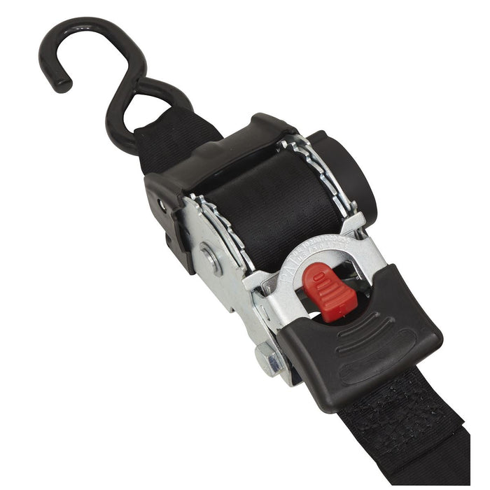 Sealey ATD50301 1500kg Auto Retractable Ratchet Tie Down Strap 50mm x 3m + Hooks Sealey  - Dynamic Drive