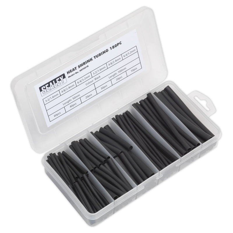 Sealey Heat Shrink Tubing Assortment 180pc 50 & 100mm Black HST501B Sealey - Dynamic Drive