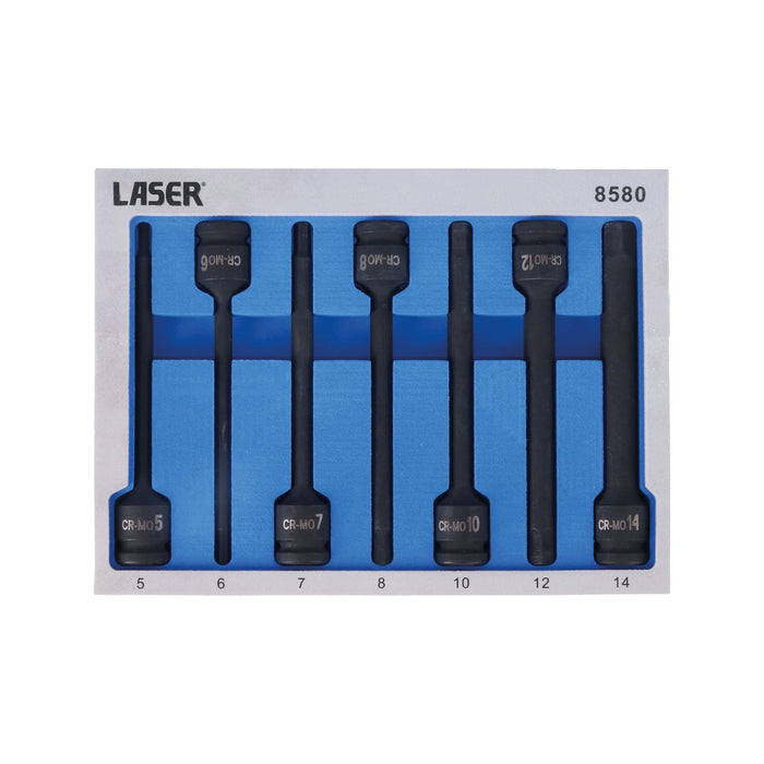 Laser Extra Long Impact Hex Bit Set 1/2"D 7pc 8580 Laser - Dynamic Drive