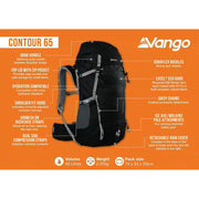 Vango Contour 65 Black Rucksack Backpack Vango - Dynamic Drive