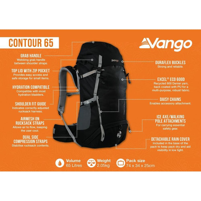 Vango Contour 65 Black Rucksack Backpack Vango - Dynamic Drive
