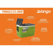 Vango Pinnacle 60 QT 57L Green Picnic Camping Food Drink Cool Box Cooler Vango - Dynamic Drive