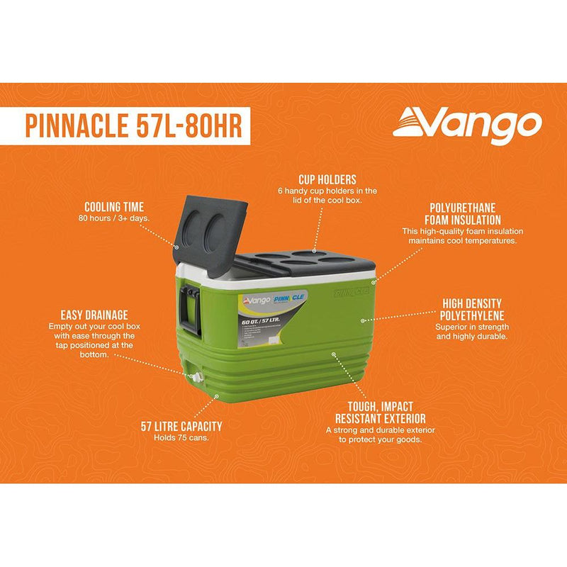 Vango Pinnacle 60 QT 57L Green Picnic Camping Food Drink Cool Box Cooler Vango - Dynamic Drive