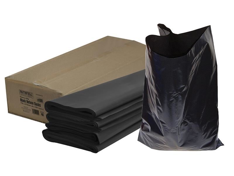Faithfull Heavy-Duty Black Refuse Sacks (Pack 100) Faithfull - Dynamic Drive
