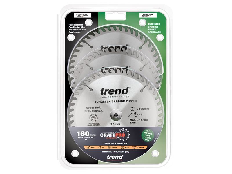 Trend CraftPro Plunge Saw Blade 160 x 20mm x 48T (Pack 3) Trend - Dynamic Drive